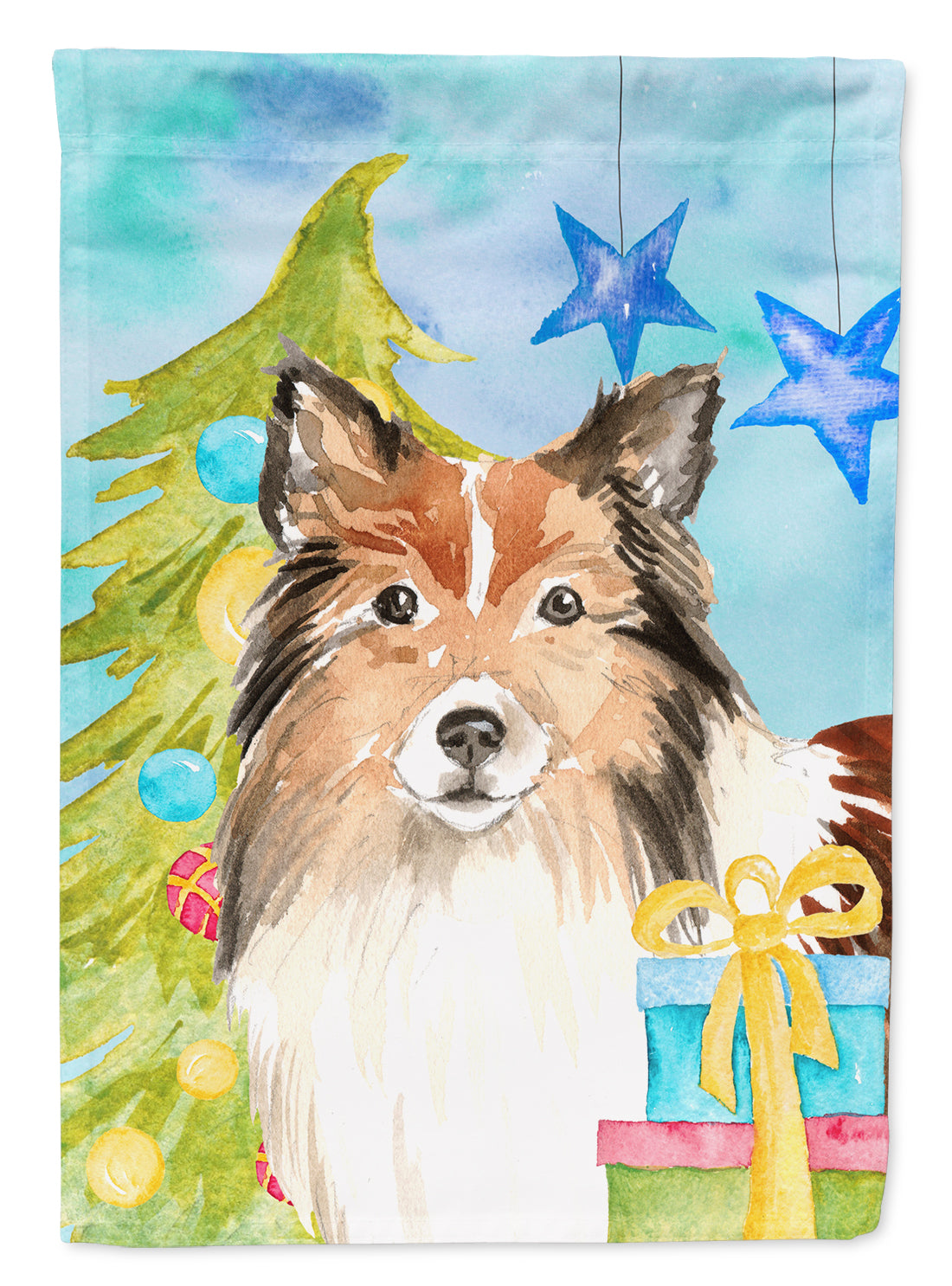 Christmas Tree Sheltie Flag Canvas House Size CK1864CHF  the-store.com.