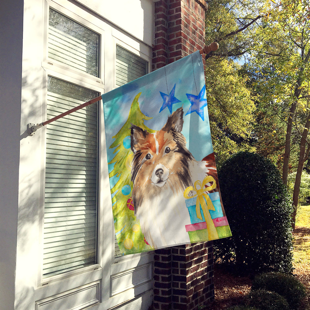 Christmas Tree Sheltie Flag Canvas House Size CK1864CHF  the-store.com.