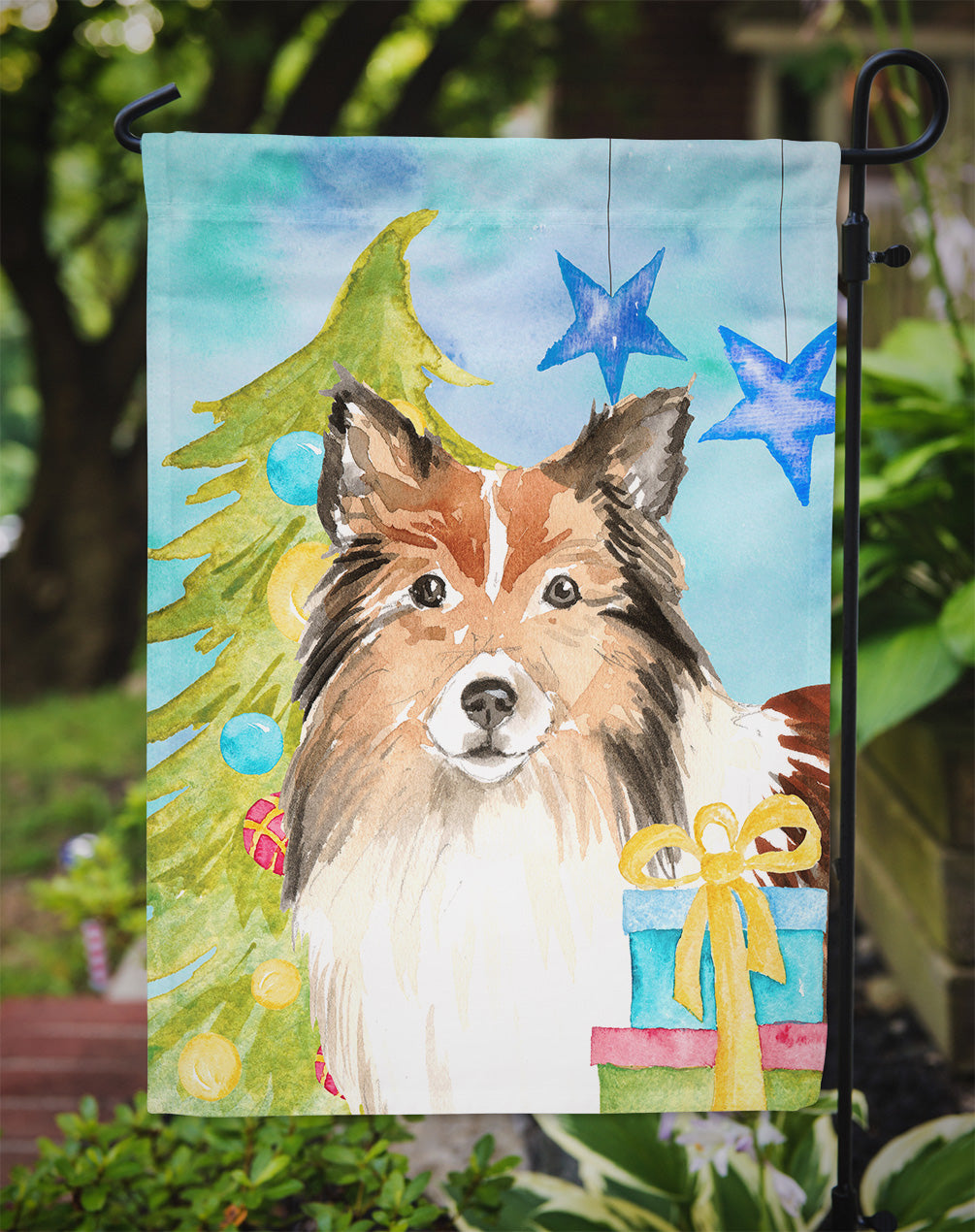 Christmas Tree Sheltie Flag Garden Size CK1864GF  the-store.com.