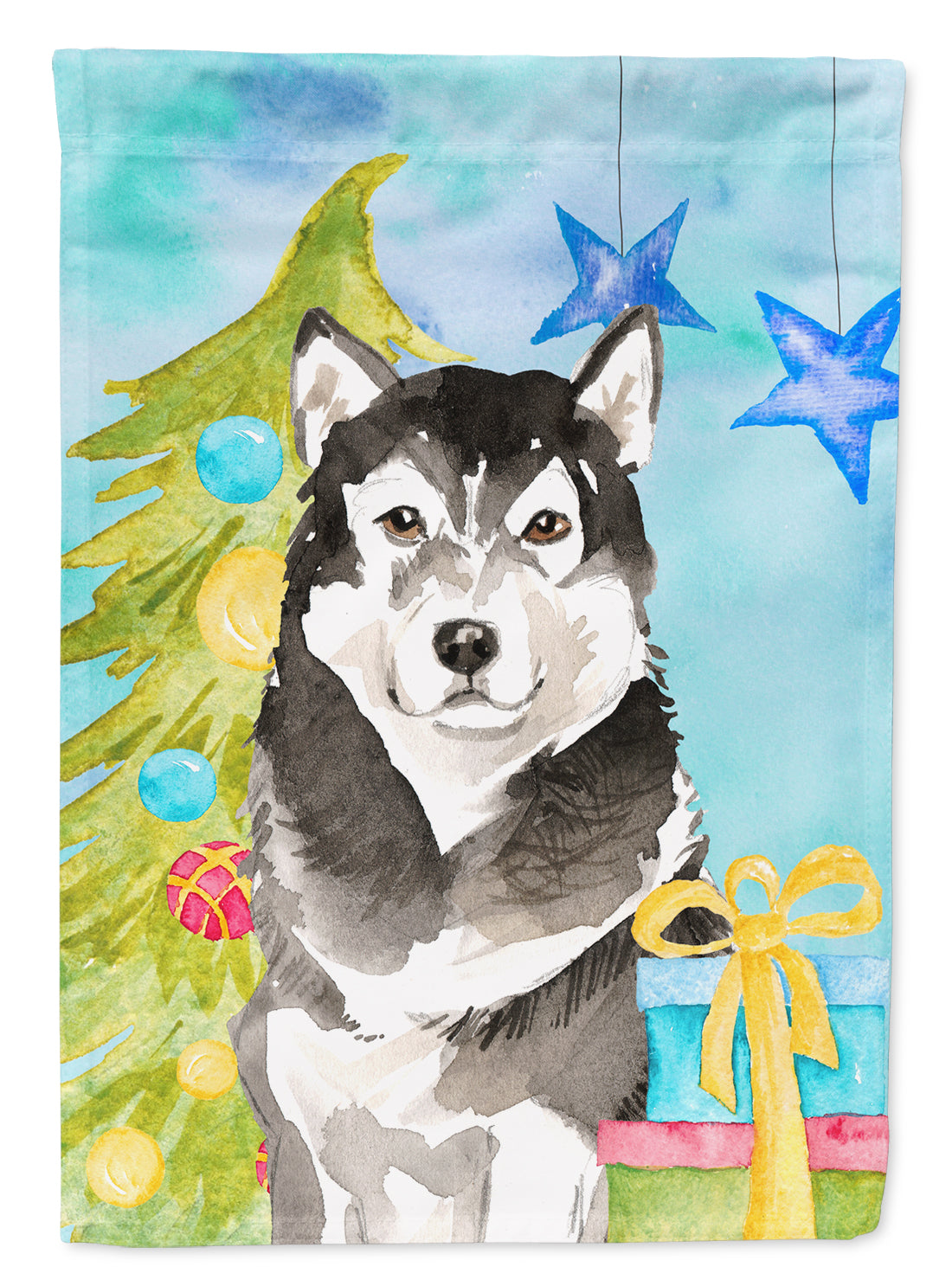 Christmas Tree Alaskan Malamute Flag Canvas House Size CK1872CHF  the-store.com.