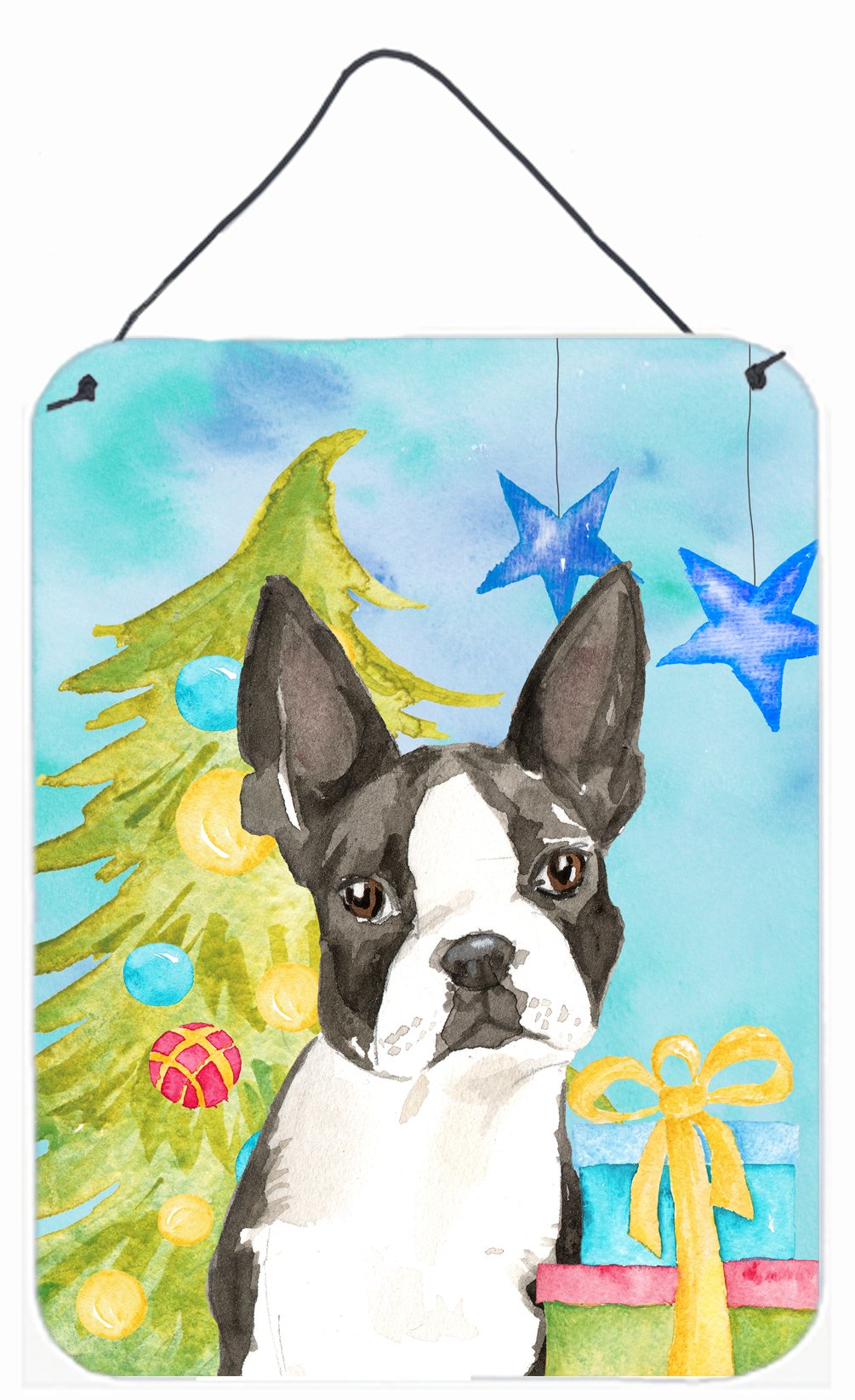 Christmas Tree Boston Terrier Wall or Door Hanging Prints CK1886DS1216 by Caroline's Treasures