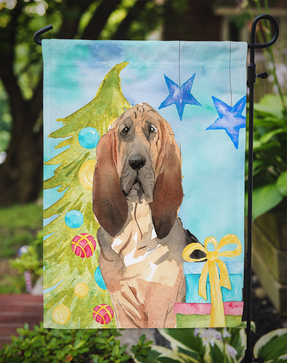 Christmas Tree Bloodhound Flag Garden Size CK1887GF  the-store.com.