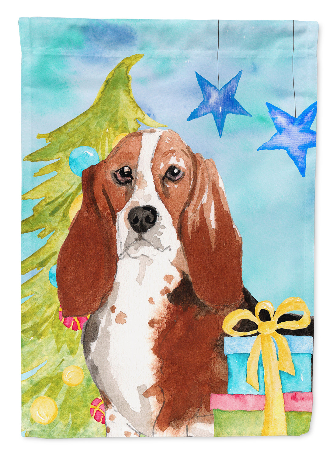 Christmas Tree Basset Hound Flag Canvas House Size CK1890CHF  the-store.com.