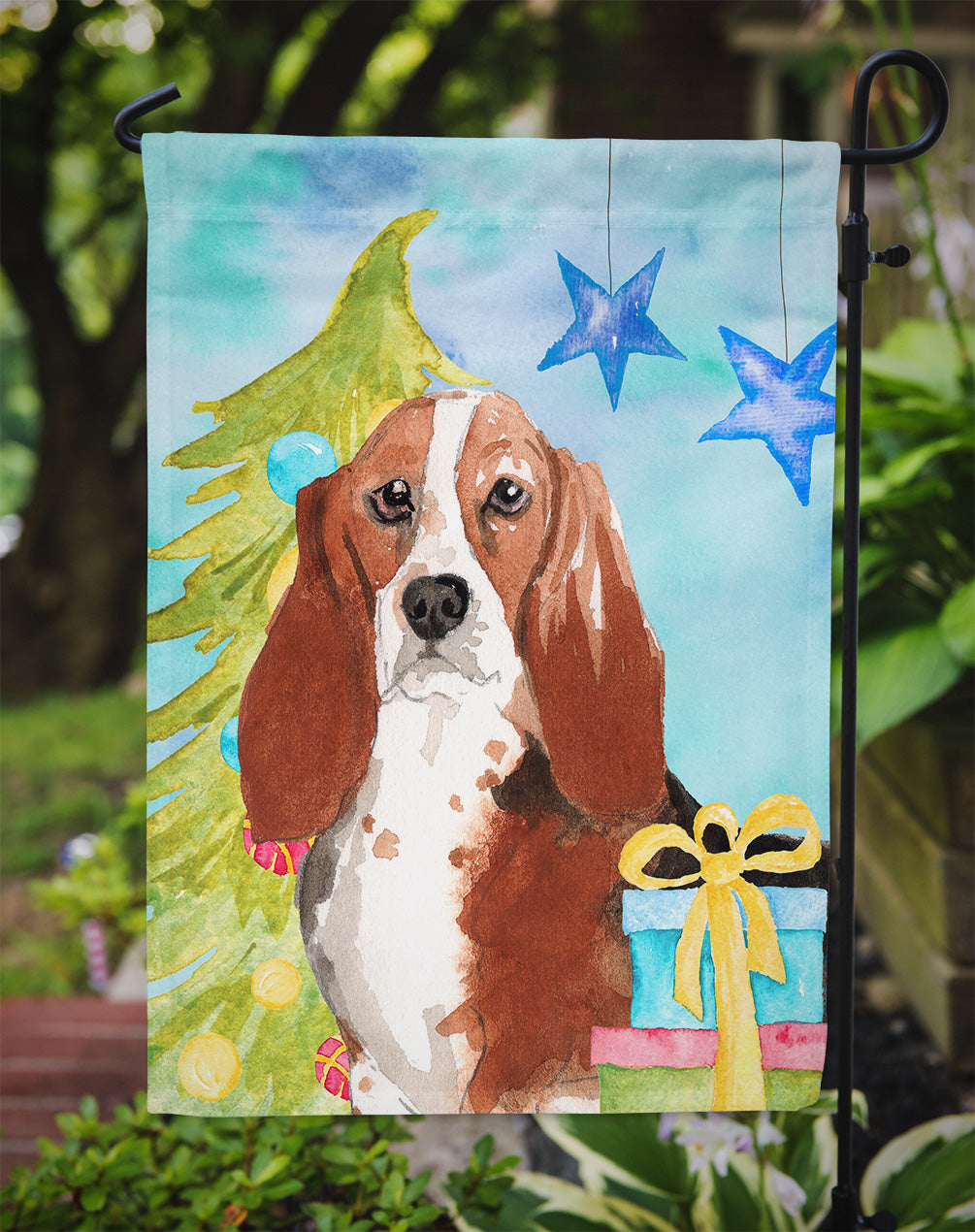 Christmas Tree Basset Hound Flag Garden Size CK1890GF  the-store.com.