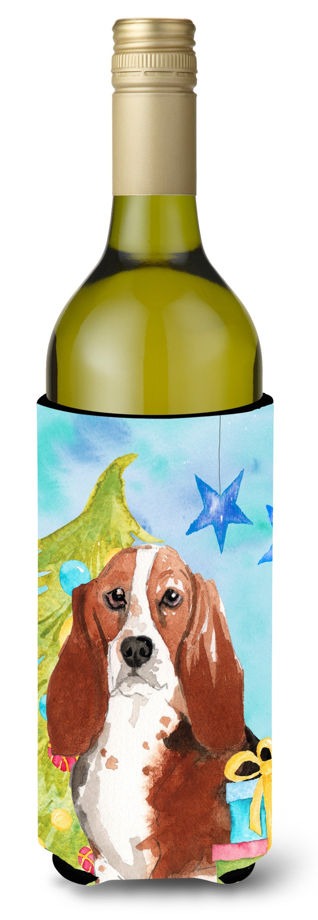 Christmas Tree Basset Hound Wine Bottle Beverge Insulator Hugger CK1890LITERK by Caroline's Treasures