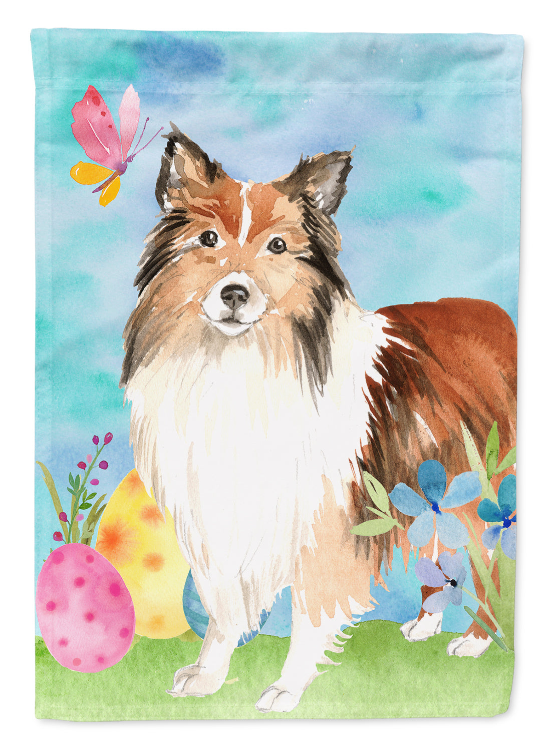 Easter Eggs Sheltie Flag Canvas House Size CK1901CHF  the-store.com.