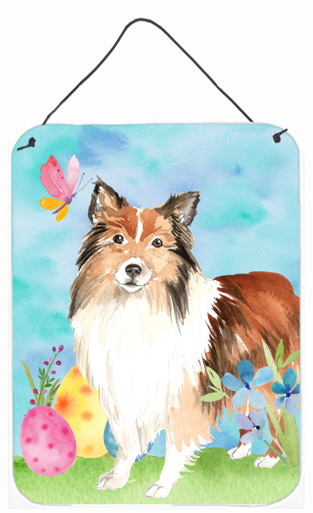 Easter Eggs Sheltie Wall or Door Hanging Prints CK1901DS1216 by Caroline's Treasures