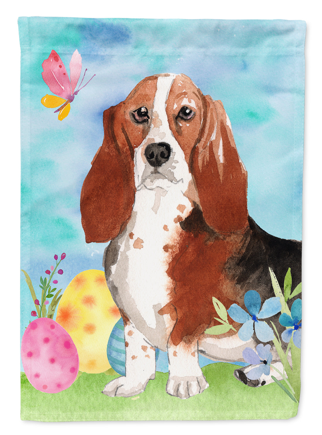 Easter Eggs Basset Hound Flag Canvas House Size CK1927CHF  the-store.com.