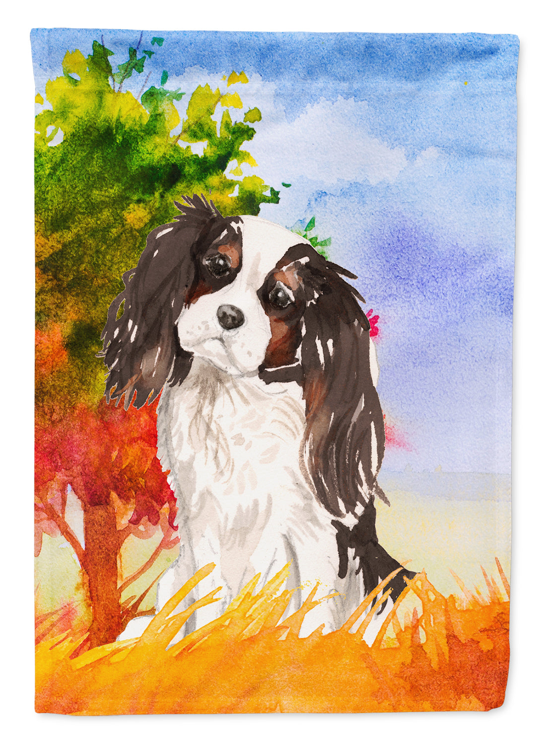 Fall Tricolor Cavalier Spaniel Flag Canvas House Size CK1931CHF  the-store.com.