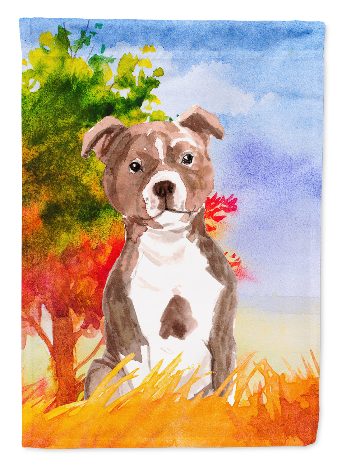 Fall Red Staffordshire Bull Terrier Flag Garden Size CK1933GF  the-store.com.