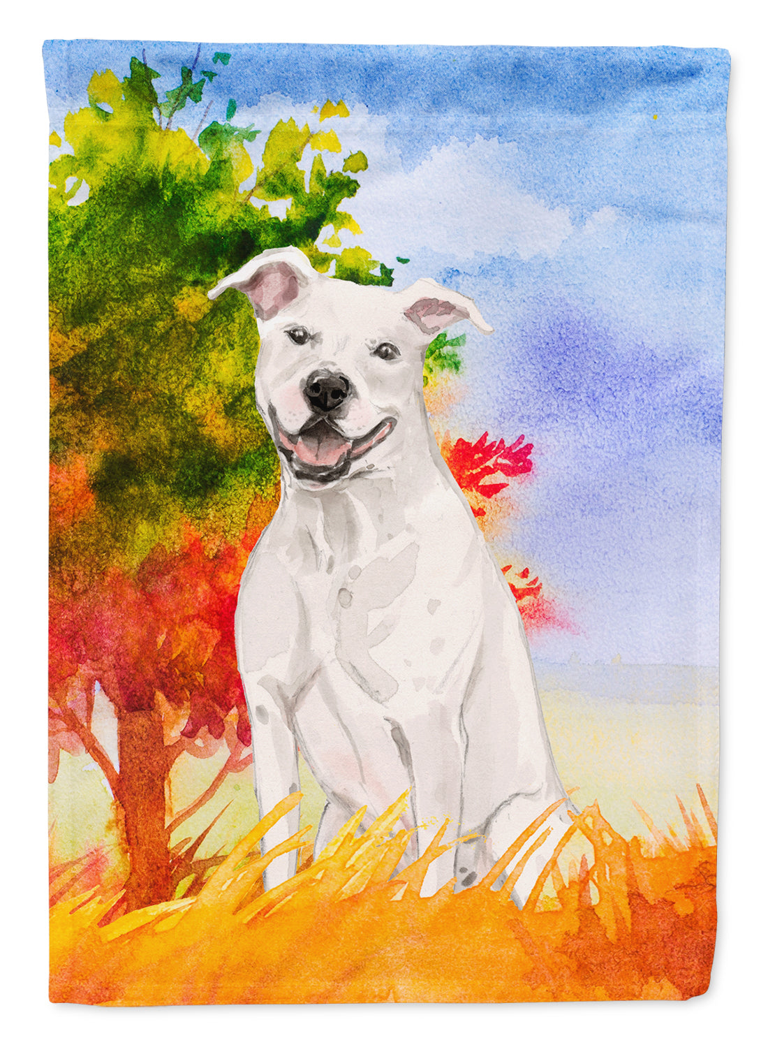 Fall White Staffie Bull Terrier Flag Garden Size CK1961GF  the-store.com.