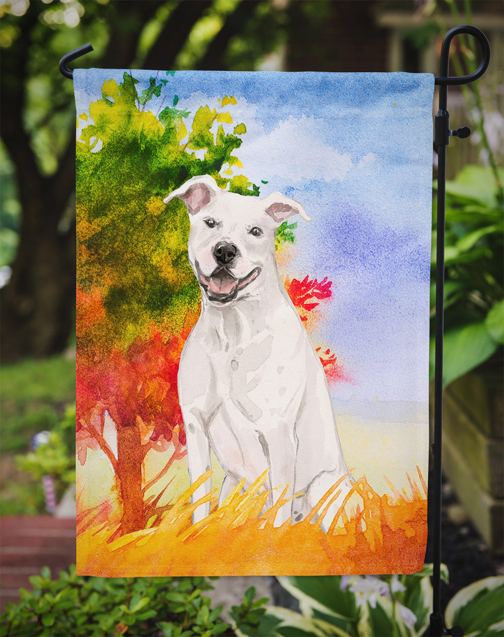 Fall White Staffie Bull Terrier Flag Garden Size CK1961GF  the-store.com.