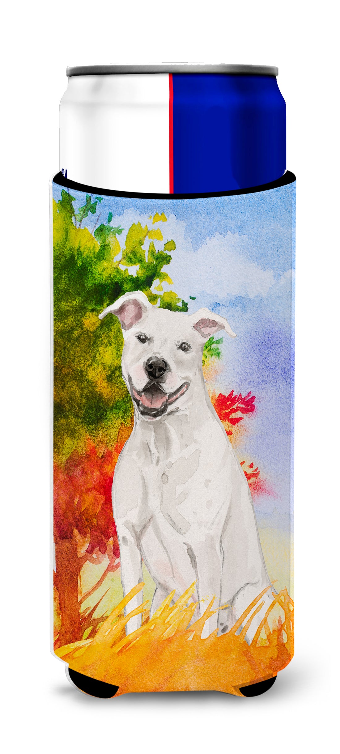 Fall White Staffie Bull Terrier  Ultra Hugger for slim cans CK1961MUK  the-store.com.