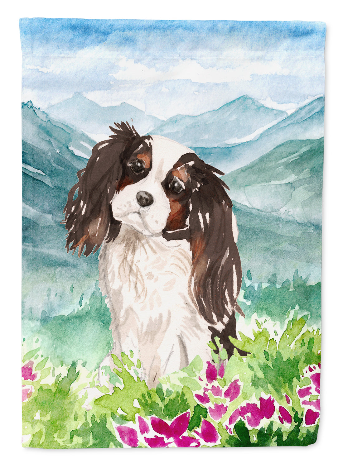 Mountian Flowers Tricolor Cavalier Spaniel Flag Garden Size CK1966GF  the-store.com.