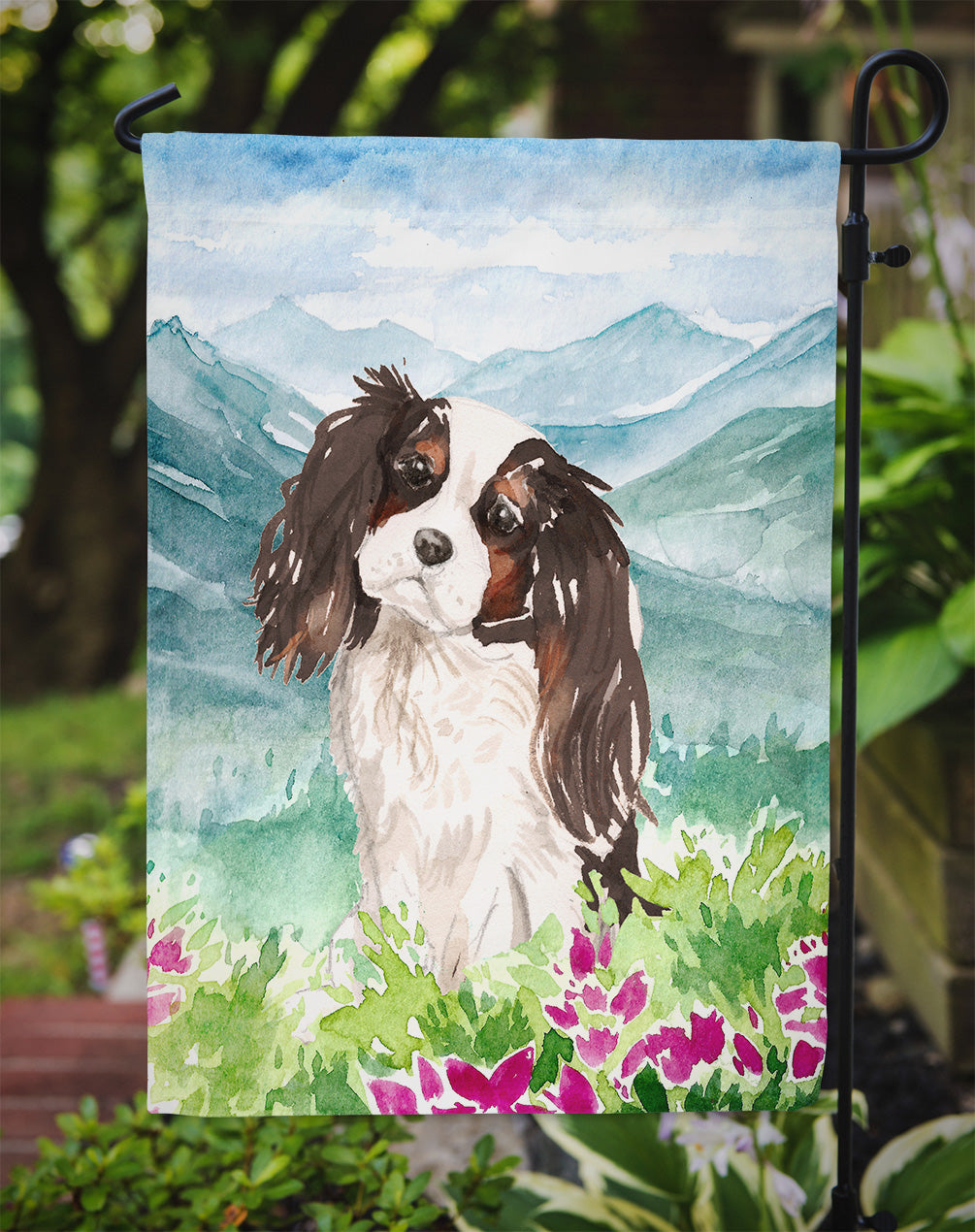 Mountian Flowers Tricolor Cavalier Spaniel Flag Garden Size CK1966GF  the-store.com.