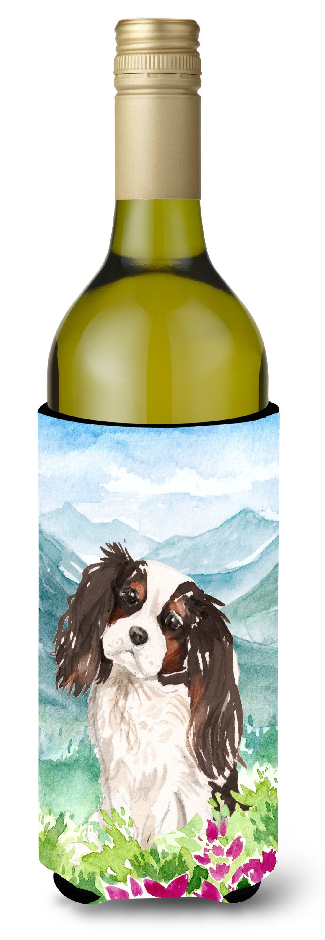 Mountian Flowers Tricolor Cavalier Spaniel Wine Bottle Beverage Insulator Hugger CK1966LITERK by Caroline&#39;s Treasures