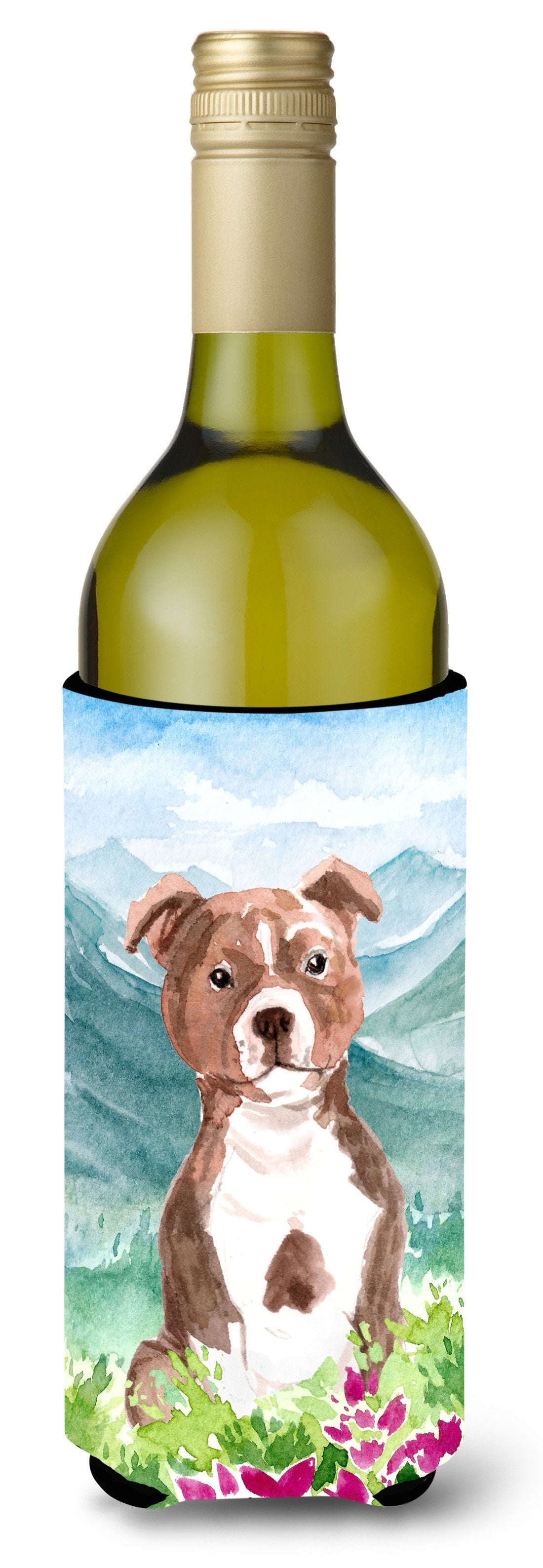 Mountian Flowers Red Staffordshire Bull Terrier Wine Bottle Beverage Insulator Hugger CK1968LITERK by Caroline&#39;s Treasures