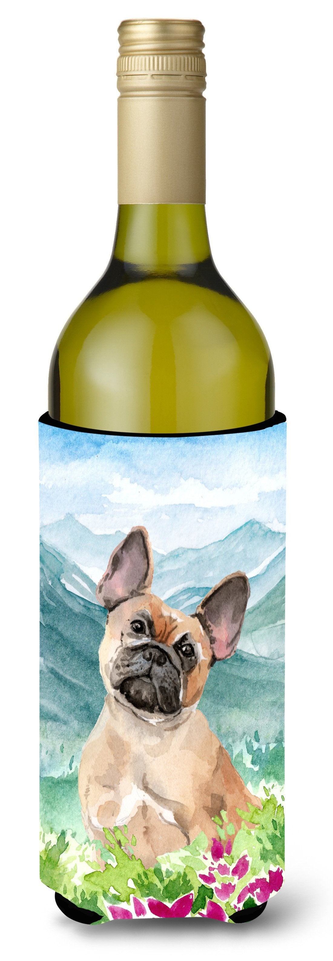 Mountian Flowers Fawn French Bulldog Wine Bottle Beverage Insulator Hugger CK1978LITERK by Caroline&#39;s Treasures