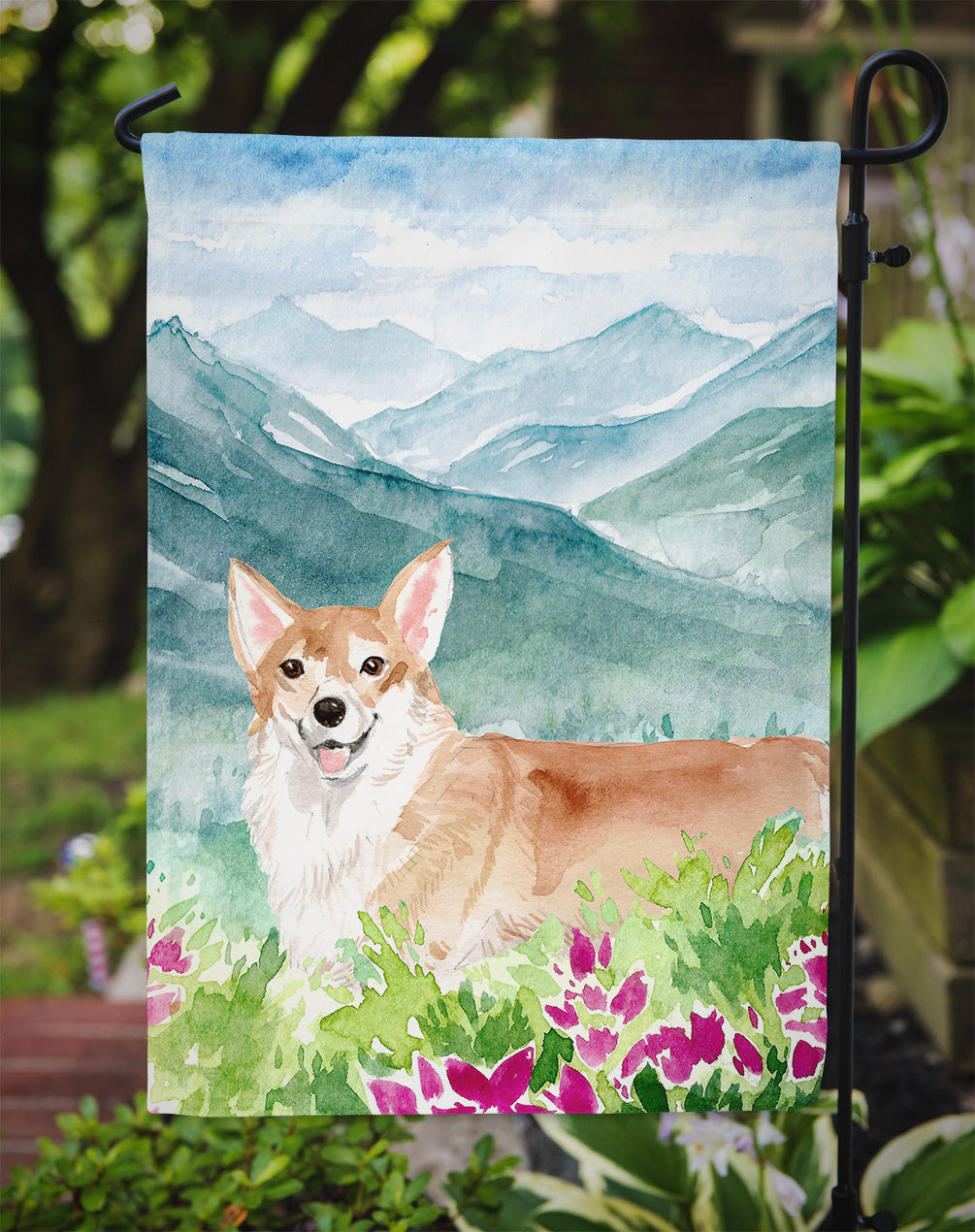 Mountian Flowers Corgi Flag Garden Size CK1981GF  the-store.com.