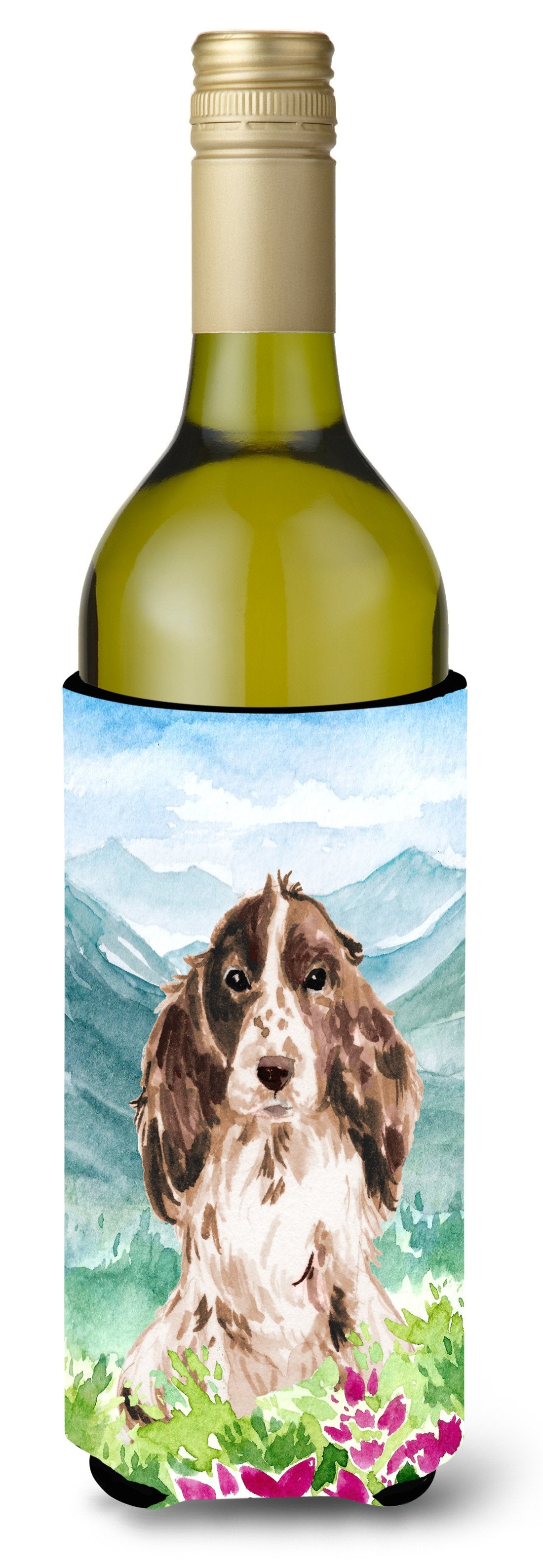 Mountian Flowers Chocolate Parti Cocker Spaniel Wine Bottle Beverage Insulator Hugger CK1987LITERK by Caroline&#39;s Treasures