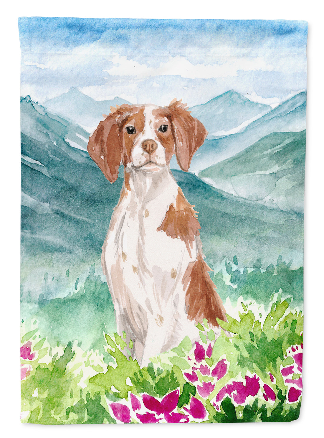 Mountian Flowers Brittany Spaniel Flag Canvas House Size CK1989CHF  the-store.com.