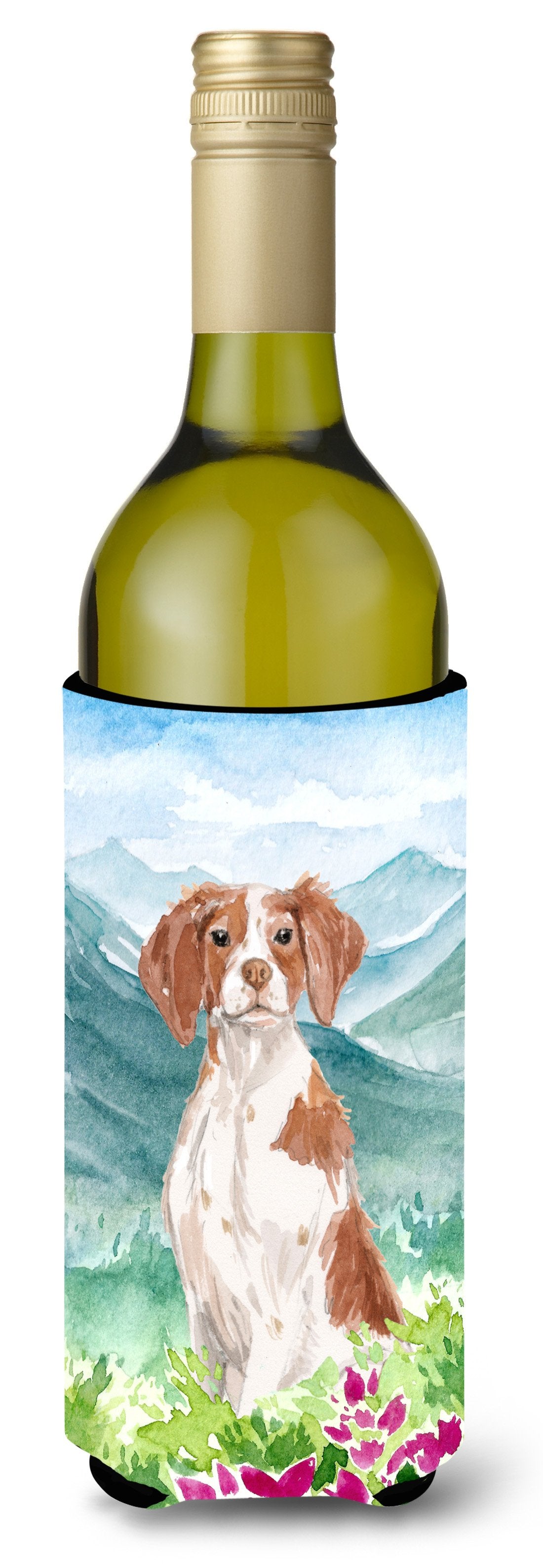 Mountian Flowers Brittany Spaniel Wine Bottle Beverage Insulator Hugger CK1989LITERK by Caroline's Treasures