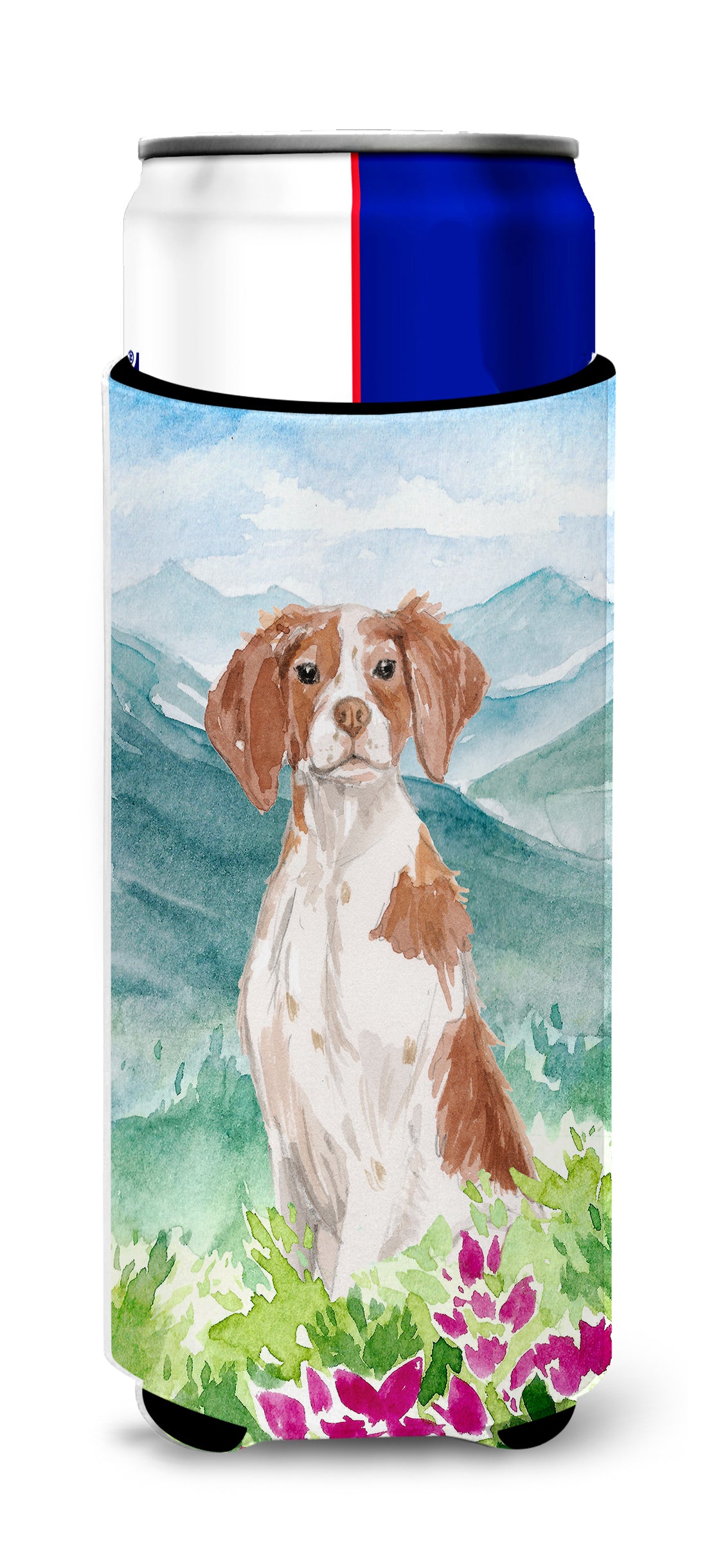 Mountian Flowers Brittany Spaniel  Ultra Hugger for slim cans CK1989MUK  the-store.com.