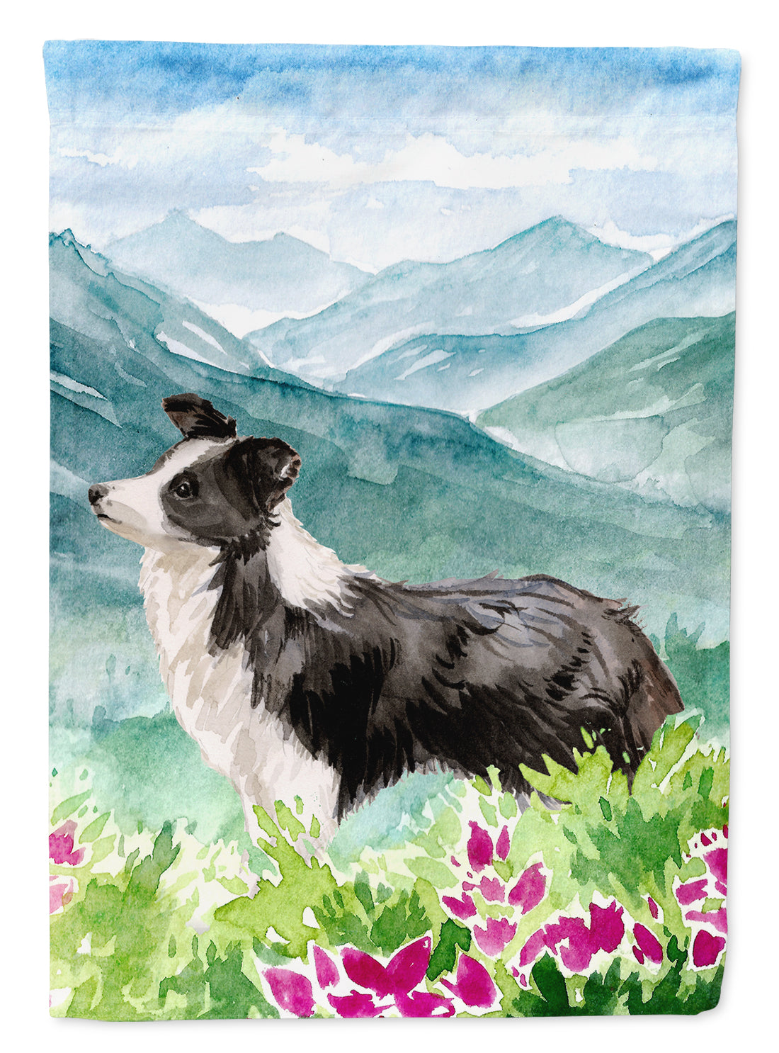 Mountian Flowers Border Collie Flag Canvas House Size CK1990CHF  the-store.com.