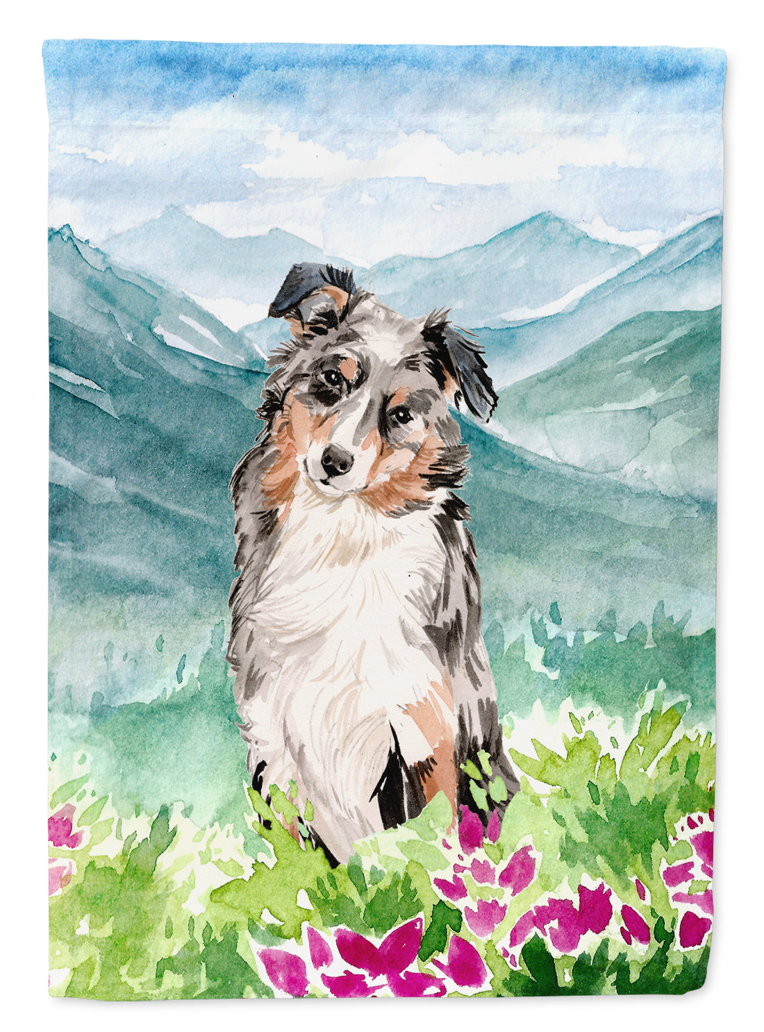 Mountian Flowers Australian Shepherd Flag Canvas House Size CK1995CHF  the-store.com.