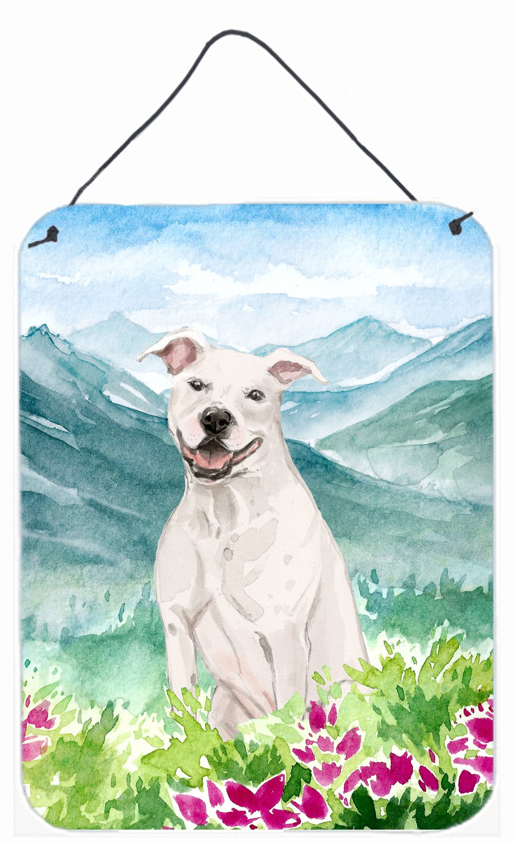 Mountian Flowers White Staffie Bull Terrier Wall or Door Hanging Prints CK1996DS1216 by Caroline's Treasures