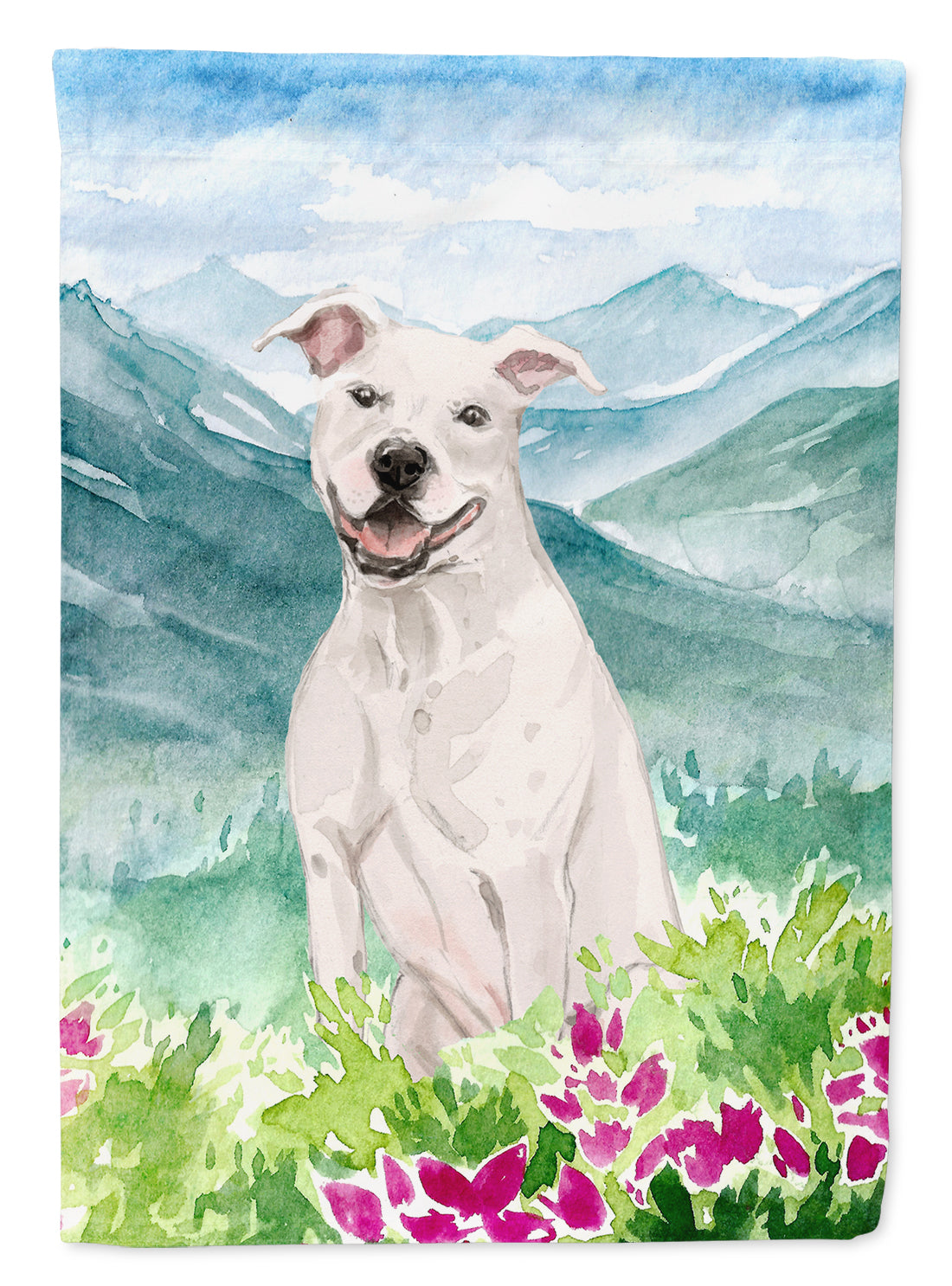 Mountian Flowers White Staffie Bull Terrier Flag Garden Size CK1996GF  the-store.com.