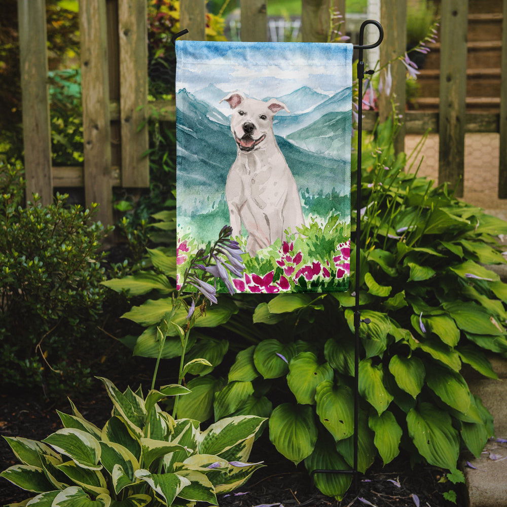 Mountian Flowers White Staffie Bull Terrier Flag Garden Size CK1996GF  the-store.com.