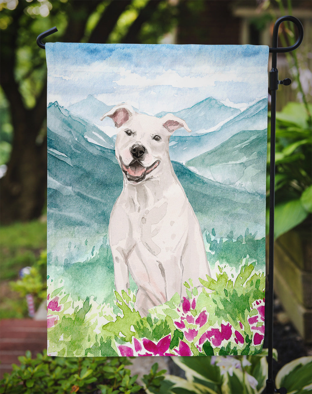 Mountian Flowers White Staffie Bull Terrier Flag Garden Size CK1996GF  the-store.com.