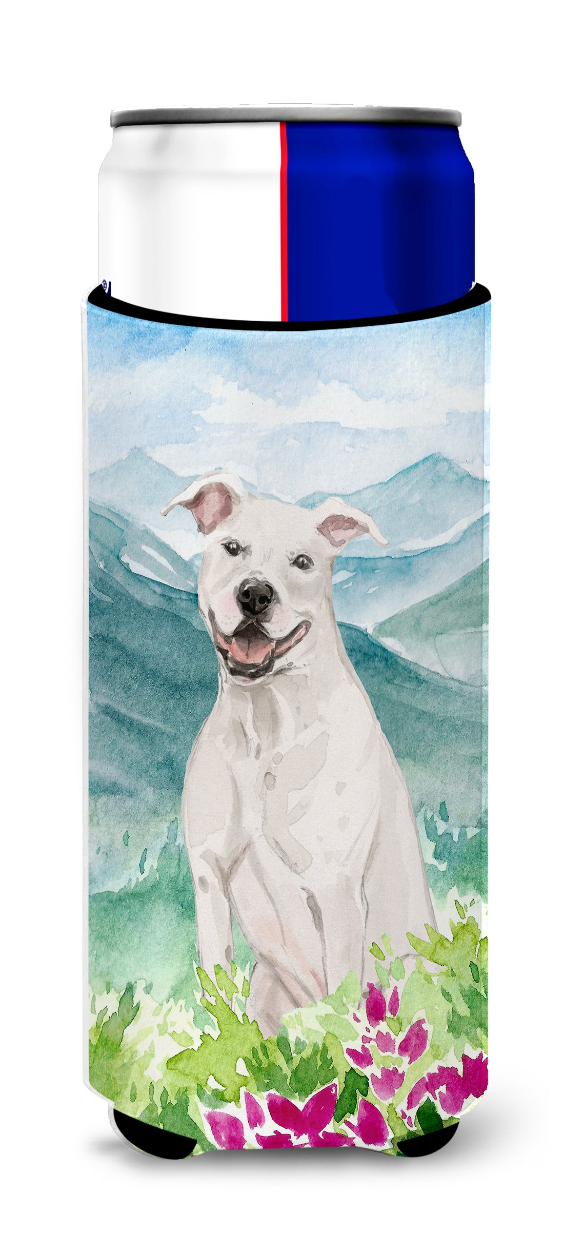 Mountian Flowers White Staffie Bull Terrier  Ultra Hugger for slim cans CK1996MUK  the-store.com.