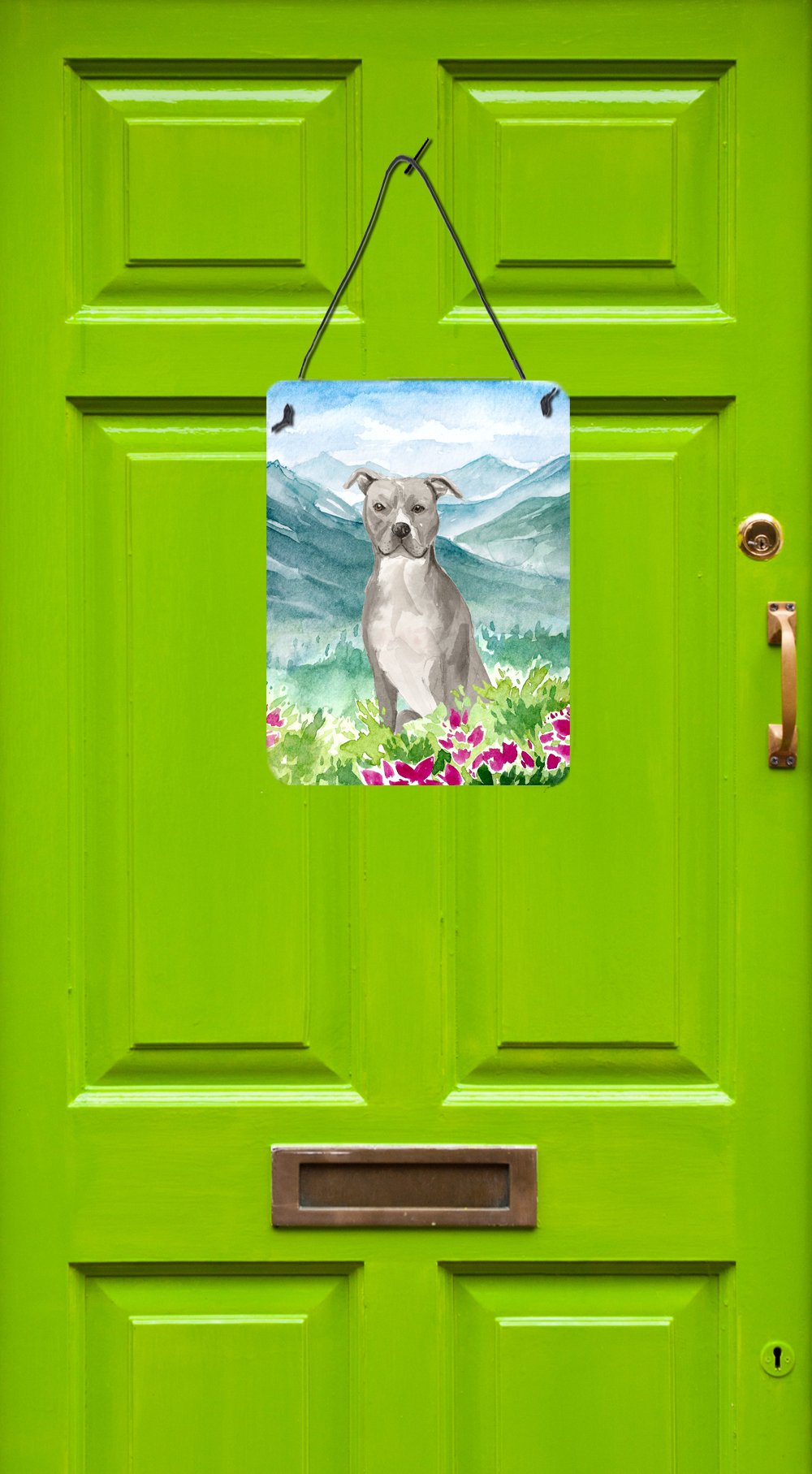 Mountian Flowers Staffordshire Bull Terrier Wall or Door Hanging Prints CK1997DS1216 by Caroline's Treasures