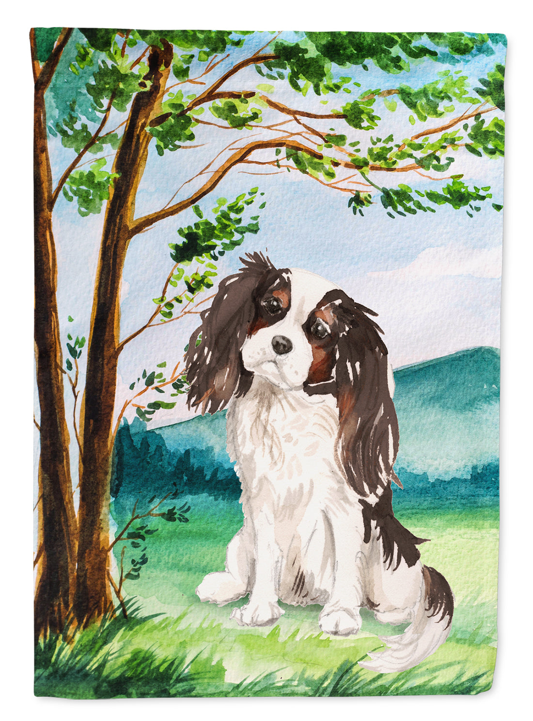 Under the Tree Tricolor Cavalier Spaniel Flag Garden Size CK2001GF  the-store.com.