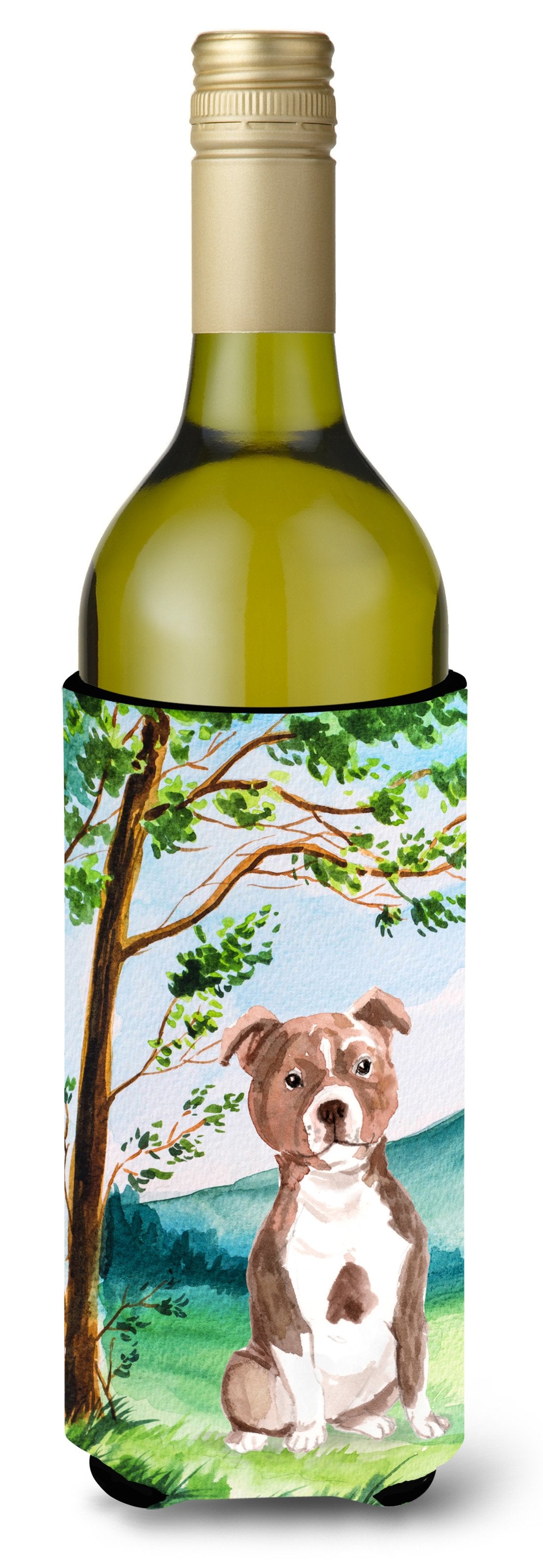 Under the Tree Red Staffie Wine Bottle Beverage Insulator Hugger CK2003LITERK by Caroline's Treasures