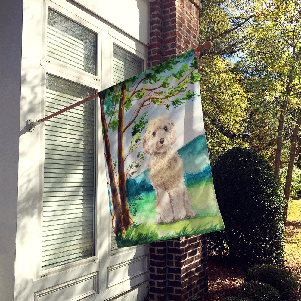 Under the Tree Goldendoodle Flag Canvas House Size CK2019CHF  the-store.com.