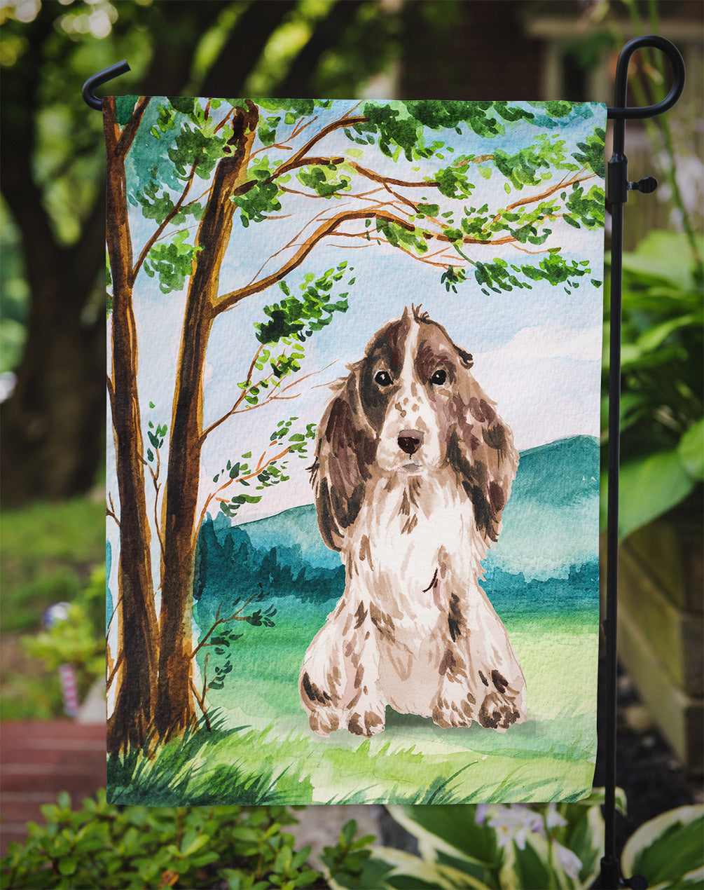 Under the Tree Chocolate Parti Cocker Spaniel Flag Garden Size CK2022GF  the-store.com.