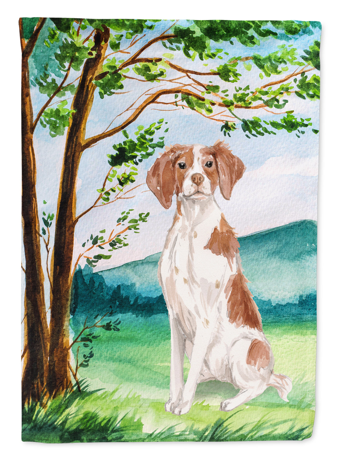 Under the Tree Brittany Spaniel Flag Canvas House Size CK2024CHF  the-store.com.