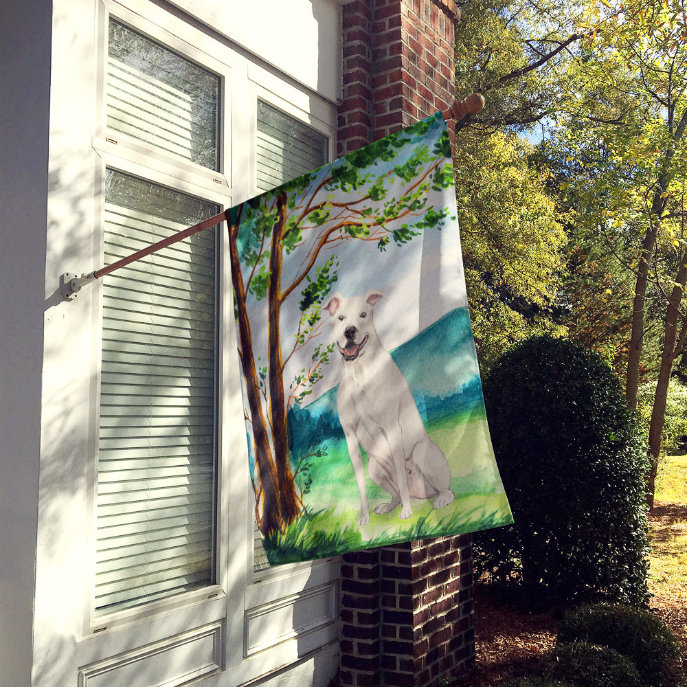 Under the Tree White Staffie Bull Terrier Flag Canvas House Size CK2031CHF  the-store.com.