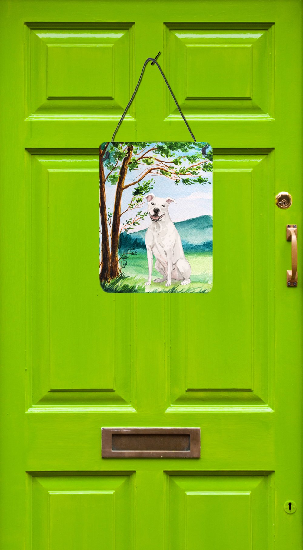 Under the Tree White Staffie Bull Terrier Wall or Door Hanging Prints CK2031DS1216 by Caroline's Treasures