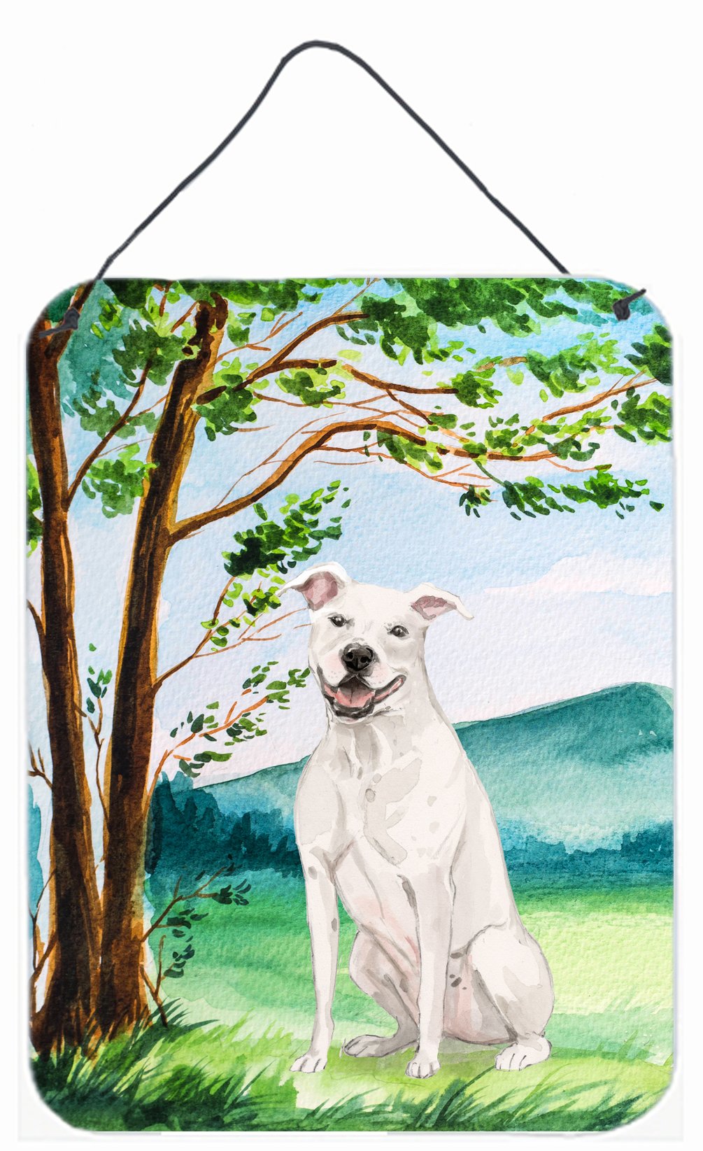 Under the Tree White Staffie Bull Terrier Wall or Door Hanging Prints CK2031DS1216 by Caroline's Treasures