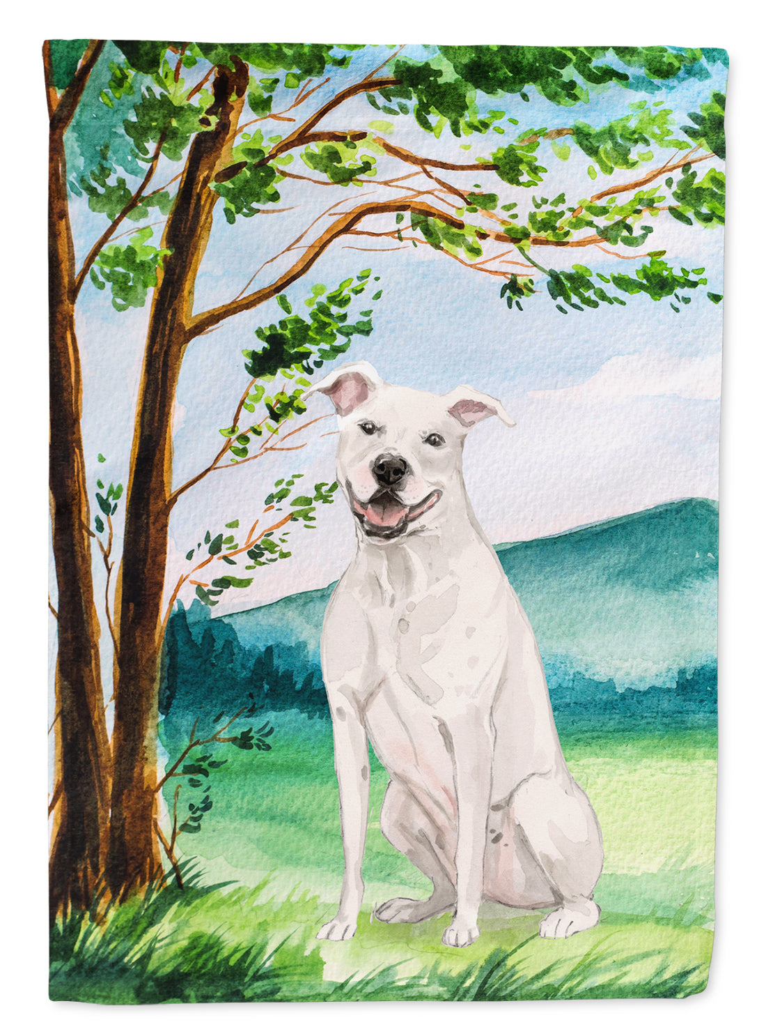 Under the Tree White Staffie Bull Terrier Flag Garden Size CK2031GF  the-store.com.