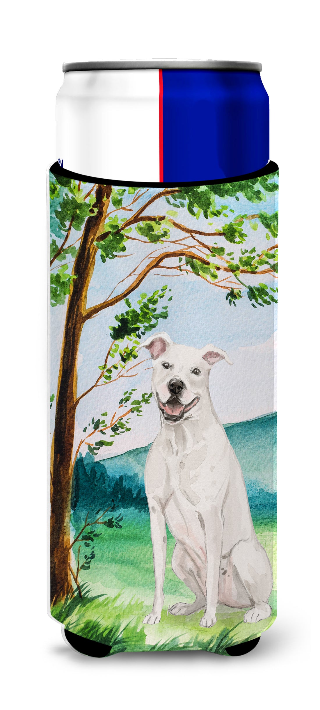 Under the Tree White Staffie Bull Terrier  Ultra Hugger for slim cans CK2031MUK  the-store.com.