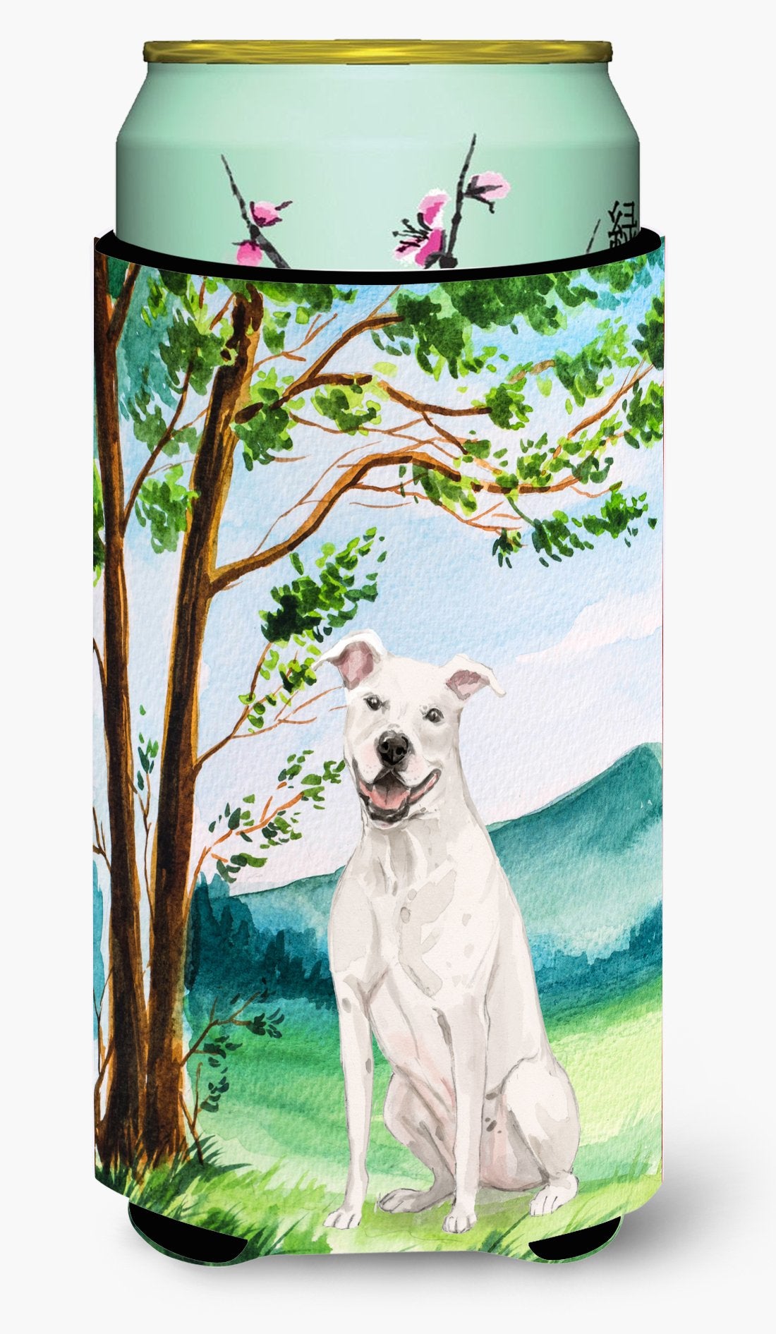 Under the Tree White Staffie Bull Terrier Tall Boy Beverage Insulator Hugger CK2031TBC by Caroline's Treasures