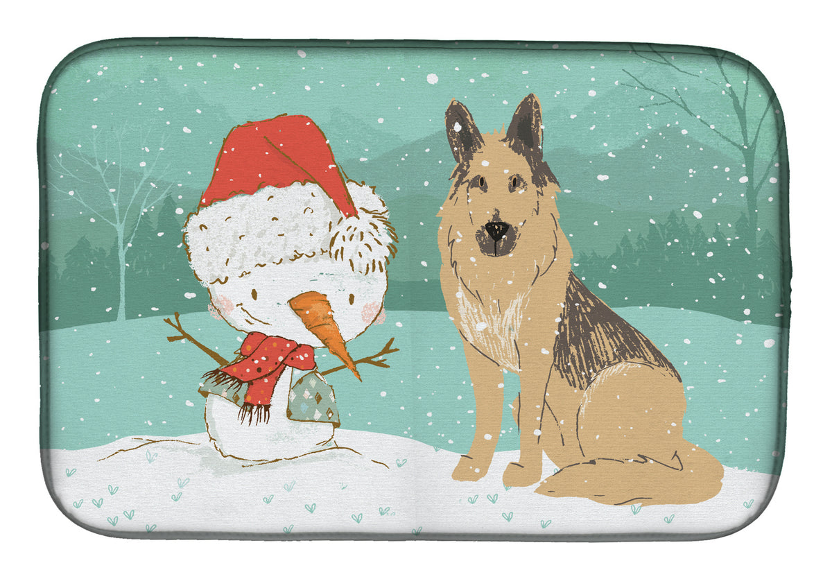 German Shepherd and Snowman Christmas Dish Drying Mat CK2033DDM  the-store.com.