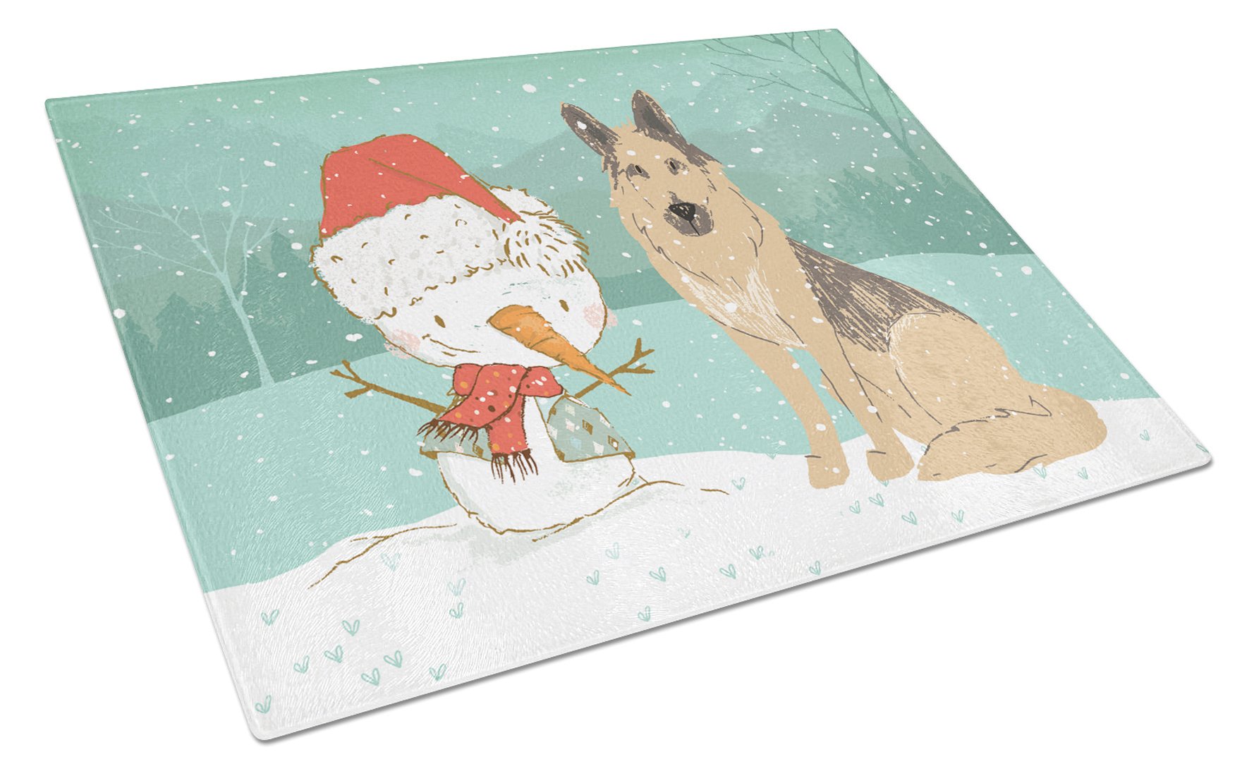 German Shepherd and Snowman Christmas Glass Cutting Board Large CK2033LCB by Caroline's Treasures