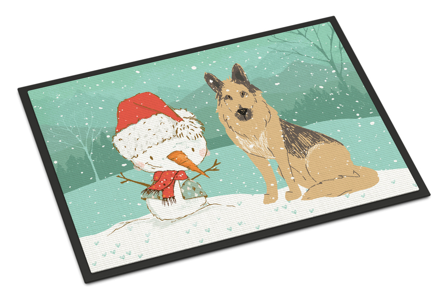 German Shepherd and Snowman Christmas Indoor or Outdoor Mat 18x27 CK2033MAT - the-store.com