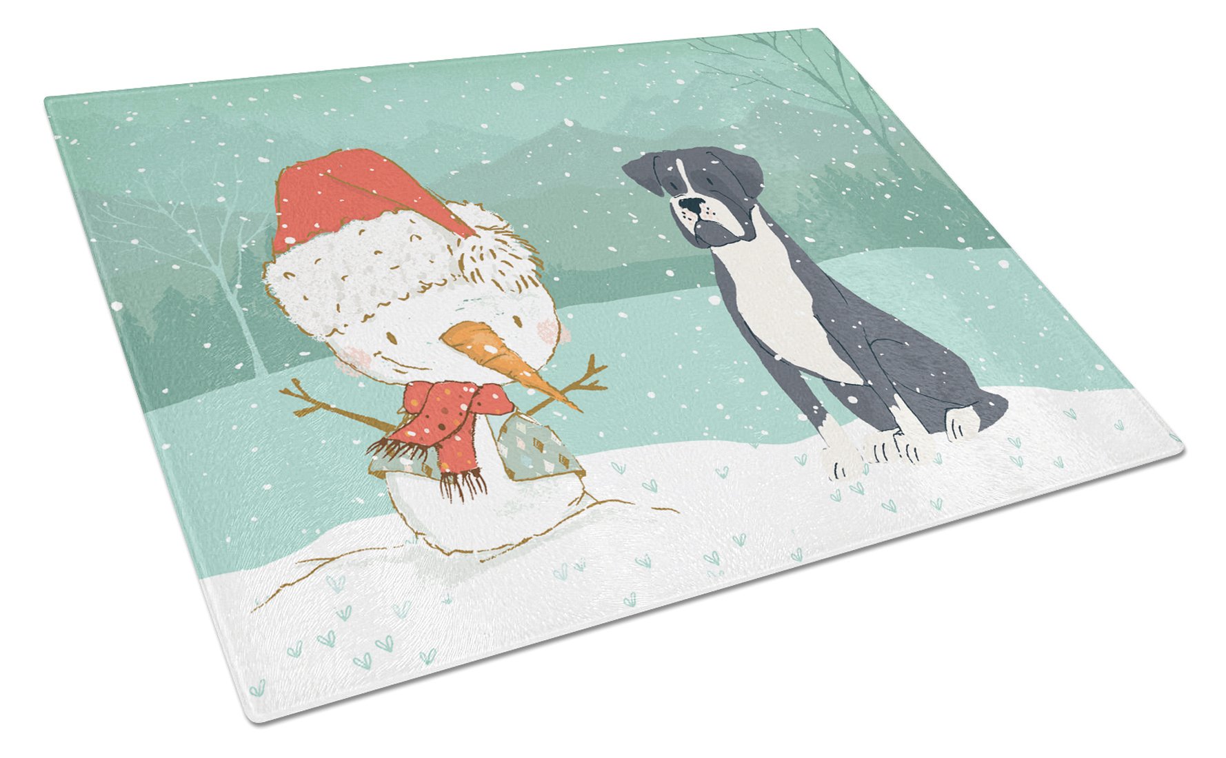 Black Boxer and Snowman Christmas Glass Cutting Board Large CK2035LCB by Caroline's Treasures